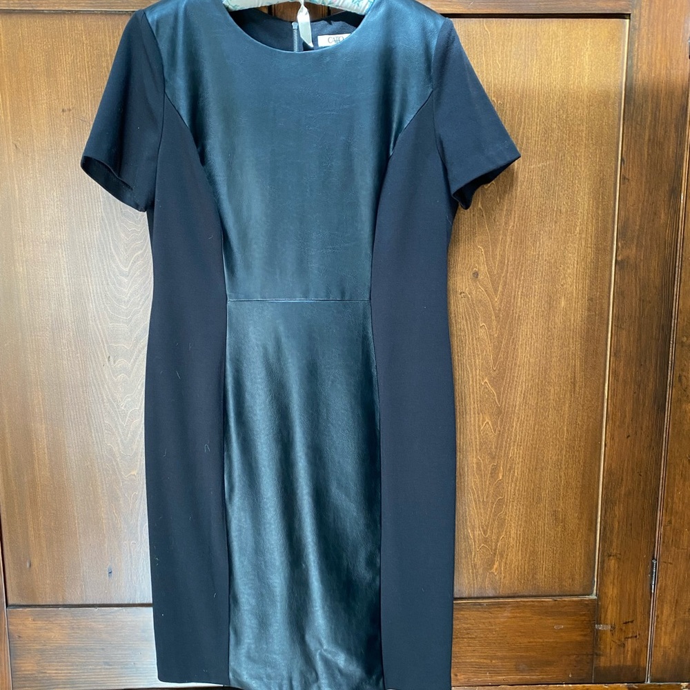 Black dress with faux leather Size 14 Looks great with tights or leggings.